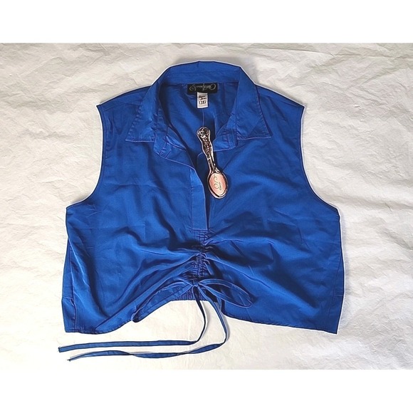 Spoon Jeans Tops - New Spoon Jeans Women's 3X Sleeveless Collared Crop Top Royal Blue Ruched Center